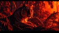 A fierce tiger silhouette in neon orange and red its glowing form standing out against the shadows of the jungle Royalty Free Stock Photo