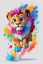 Fierce and Vibrant: a Grunge-Style Lion in Orange Dominance Royalty Free Stock Photo
