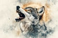 Fierce Wolf Howling at the Moon with Artistic Splash Effects Royalty Free Stock Photo