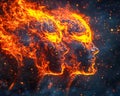 Fiery abstract digital art of two human profiles with flames and sparks Royalty Free Stock Photo
