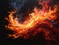 Fiery abstract explosion of orange red and blue smoke and flames against black fire Royalty Free Stock Photo
