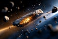 A fiery asteroid breaks apart in a field of space debris Royalty Free Stock Photo
