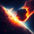 fiery asteroid flying to earth Apocalypse illustration Generative AI