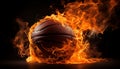 Fiery basketball on black background generative AI