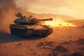 Fiery battlefield, Armored tank defies mines in epic desert invasion