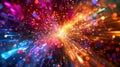 Fiery blasts of color and light explode in a holographic prism breakou Royalty Free Stock Photo