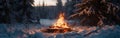 Fiery Blaze Engulfs Snowy Forest Royalty Free Stock Photo