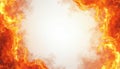 Fiery border frames white copy space. Abstract flames surround blank area. Orange and yellow texture adds dramatic effect. Useful Royalty Free Stock Photo