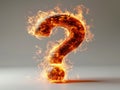 Fiery burning question mark on a light background