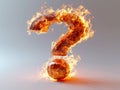 Fiery burning question mark on a light background