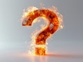 Fiery burning question mark on a light background