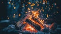 Fiery campfire ablaze at night Royalty Free Stock Photo