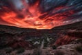 fiery canyon sunset, with silhouetted clouds and dramatic sky