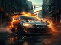 Fiery car in the city Royalty Free Stock Photo