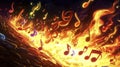 Fiery Cascade of Musical Notes Dancing in Flames Royalty Free Stock Photo