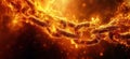 Fiery Chain Links Glowing with Flames and Sparks in Dramatic Background, copy space for text Royalty Free Stock Photo