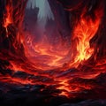 Fiery Chasms: Deep Abysses Filled with Incandescent Flames Royalty Free Stock Photo