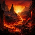 Fiery Chasms: Deep Abysses Filled with Incandescent Flames Royalty Free Stock Photo