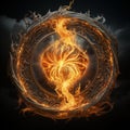 Fiery circle with fire on a black background. 3d rendering.