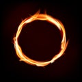 Fiery circle of flames on dark background