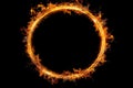 Fiery circle frame on black background constructed from blazing elements for striking display