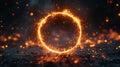 Fiery circle portal on dark surface with sparkles creates an energetic and magical effect Royalty Free Stock Photo