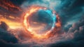 A fiery circle in the sky with a blue and red swirl Royalty Free Stock Photo