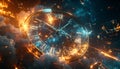 Fiery Clockwork - A Cosmic Dance of Time and Destruction Royalty Free Stock Photo