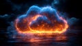 Fiery cloud computing data, dark night sky, reflection Royalty Free Stock Photo