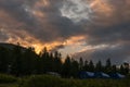 fiery clouds at sunset in the Altai mountains Royalty Free Stock Photo