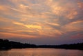 Fiery Clouds After Sunset Over Lake Royalty Free Stock Photo