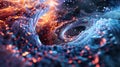 Abstract elemental contrast, fire and water swirl, dynamic visual metaphor, artistic background illustration. AI