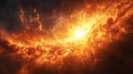 Fiery cosmic explosion with bright orange flames, futuristic space concept Royalty Free Stock Photo