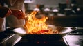 Fiery Culinary Mastery: Chef\'s Skillful Wok Cooking in a Professional Kitchen. created with Generative AI