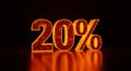 Fiery 3D Render of the Number 20 Percent with a Glowing Lava Texture and Reflection twenty percent Royalty Free Stock Photo