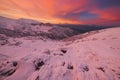 Fiery dawn in the Carpathian mountains