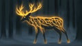 Fiery deer in dark forest, glowing, fantasy art, game asset Royalty Free Stock Photo