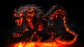 Fiery demon. Mystical monster in fire on dark background Royalty Free Stock Photo