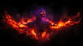 Fiery demon. Mystical monster in fire on dark background