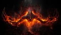 Fiery demon. Mystical monster in fire on dark background