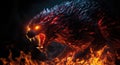 Fiery demon. Mystical monster in fire on dark background