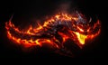 Fiery demon. Mystical monster in fire on dark background