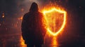 Fiery Digital Shield: A Guardian Against Cyber Threats Royalty Free Stock Photo