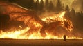 Fiery Dragon Amidst Burning Forest Royalty Free Stock Photo