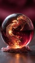 Fiery dragon encased in a crystal ball with glowing embers Royalty Free Stock Photo