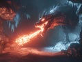 inferno dragon glacial cave fiery breath winter landscape fantasy dragon magical fiery creature Royalty Free Stock Photo