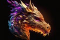 Fiery Dragon Head Illustration, Fantasy Creature Design Element on Black Background, AI Generative