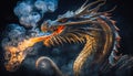 Fiery Dragon, A Majestic Creature Breathing Fire and Smoke, Generative AI