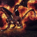 Fiery dragon with wings in flames