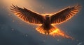 Fiery Eagle in Flight Ã¢â¬\' Fantasy Digital Illustration Royalty Free Stock Photo